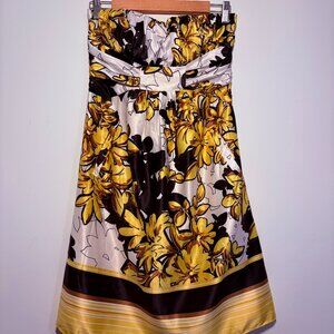 BCBG Paris Floral Strapless Dress with Pockets, Size 6, Yellow Black White, Stru
